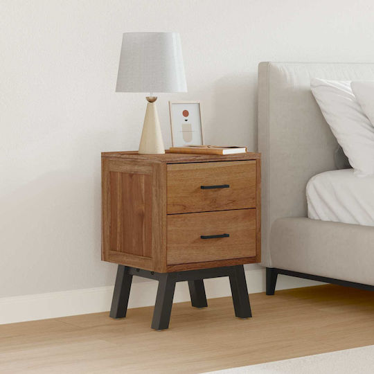 Wooden Bedside Table with Metal Legs Solid Wood Teak 40x35x55cm
