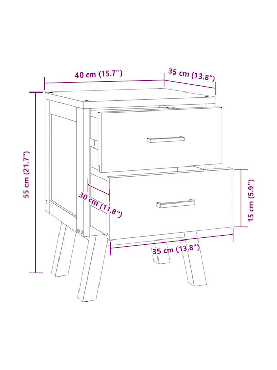 Комод Метален Στερεό Ξύλο Τίκ 40x35x55см