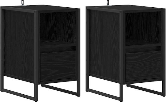 Wooden Bedside Tables Black Set of 2 39.5x30x50cm