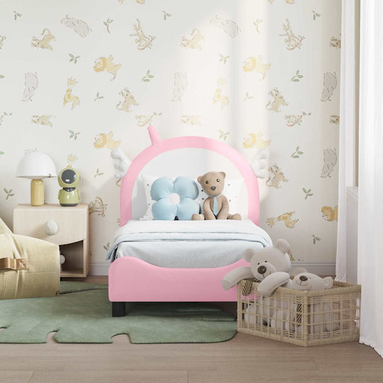 Pat pentru Copii Single Roz pentru Saltea 70x140cm