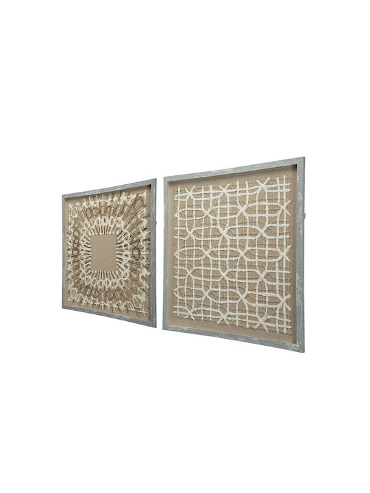 Artekko Διακοσμητικό Τοίχου Mosaic Μπεζ από Ξύλο 60x3x60cm 2τμχ