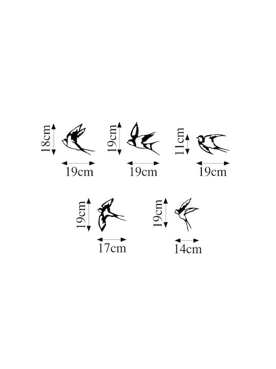 Megapap Decorative Black Swallows Silhouette Made of Metal 19x19cm 5 Pieces