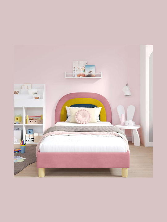 Pat pentru Copii Single cu Spațiu de Depozitare Roz pentru Saltea 90x190cm