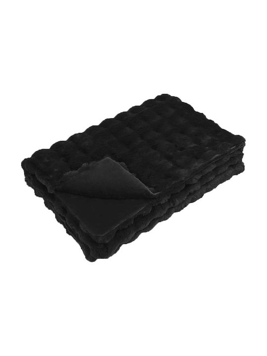 vidaXL Κουβέρτα Γούνινη Υπέρδιπλη 240x270εκ. Μαύρο