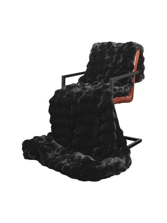 vidaXL Pătură Blănoasă Pentru Canapea 130x150cm Neagră