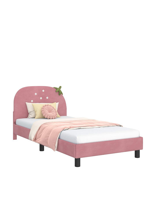 Pat pentru Copii Single cu Spațiu de Depozitare Roz pentru Saltea 90x200cm