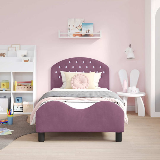 Pat pentru Copii Single cu Spațiu de Depozitare Violet pentru Saltea 80x160cm