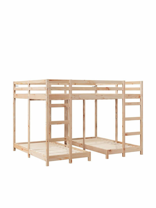 Kids Bed Bunk Single Beige for Mattress 80x200cm