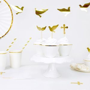 PartyDeco Хартиени декоративни поставки за кексчета бяло злато – 6 броя