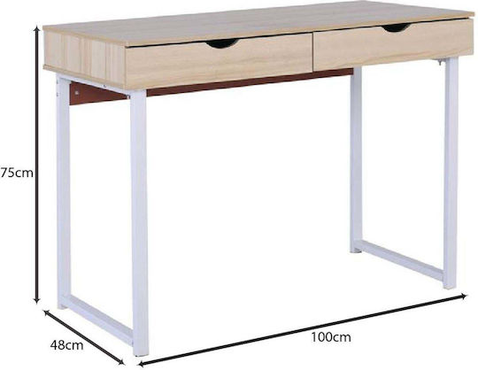 Schreibtisch Maple Holz Beigefarben mit Metallbeinen 100x48x75cm EΟ403,2A