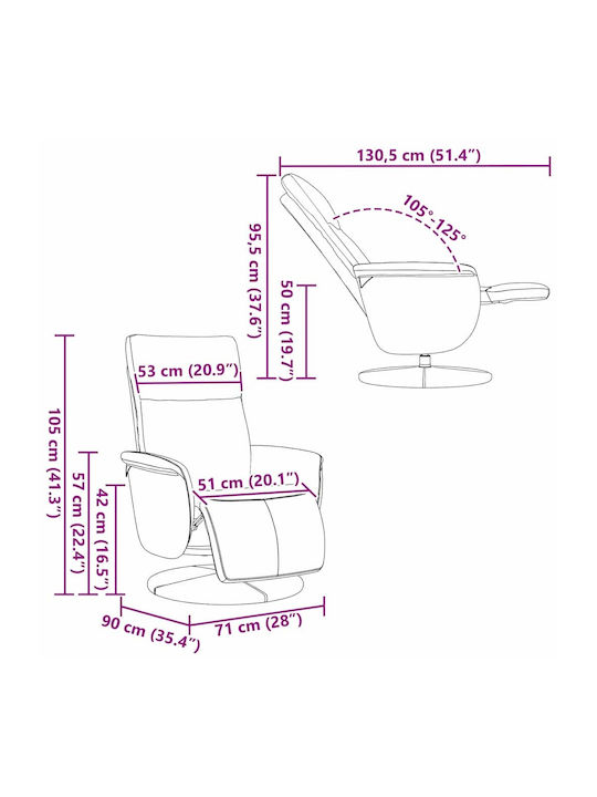 Șezlong Modern Din Piele Sintetică Alb M71xL90xH105cm