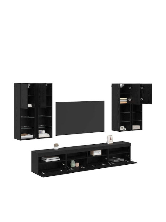 Wohnzimmer TV-Einheit Black Beech mit Beleuchtung L100xB30xH40cm
