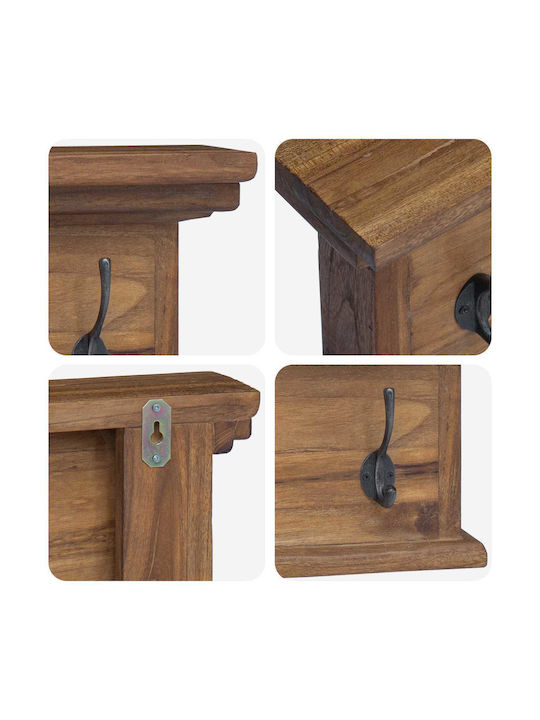 vidaXL Vintage Wooden Wall Hanger 8 Hooks Brown 70x20x10cm