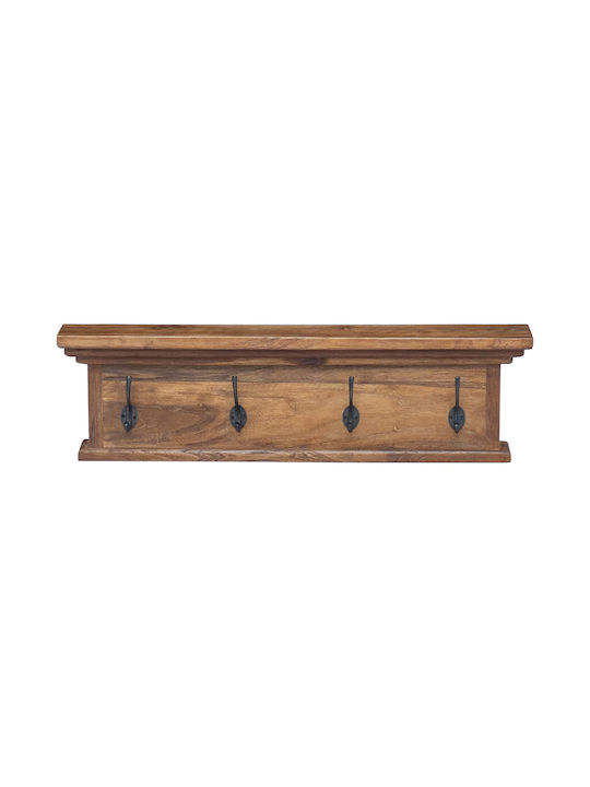 vidaXL Vintage Wooden Wall Hanger 8 Hooks Brown 70x20x10cm