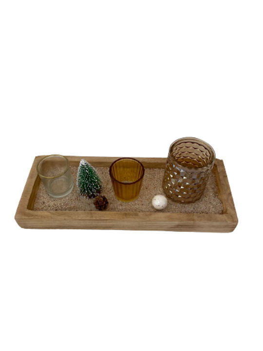 blokker Set of Candle Holders Wooden suitable for Tealights 3 Seats in Brown Color 12x11x37cm 6pcs