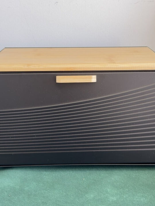Bamboo Bread Box with Lid Metallic Black 36x21.6x20.4cm