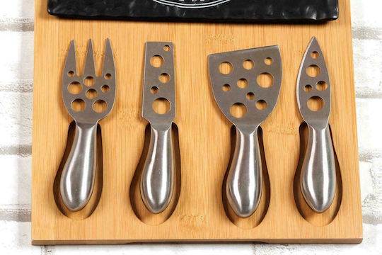 Cryspo Trio Wooden Cheese Serving Platter with Knives & Fork 33x23cm 5pcs