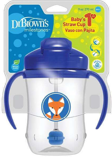 Baby- und Kleinkindbecher mit Griffen und Strohhalm aus Kunststoff Blau 270ml für 6 Monate+