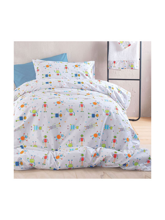 Rythmos Robot Chat Set Kids Duvet Cover Single with Pillowcase Cotton White 160x250cm