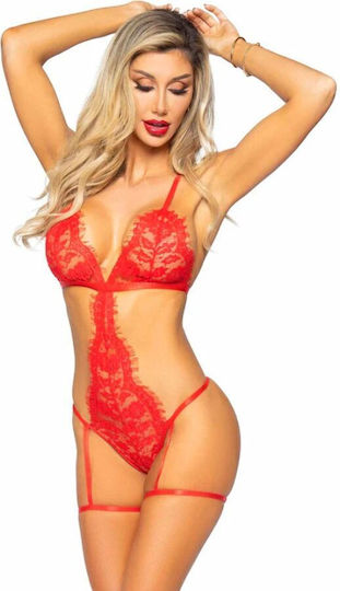 Leg Avenue Eyelash Lace Garter Teddy with G-String Back & Adjustable Strap