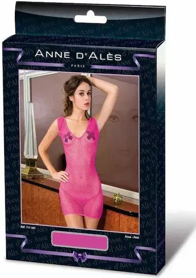 Anne D' Ales Роба Marise Розова 006652 10-248 Дамски Секси Бельо Задайте 2 Части Мрежеста Рокля + Танга M L Розов
