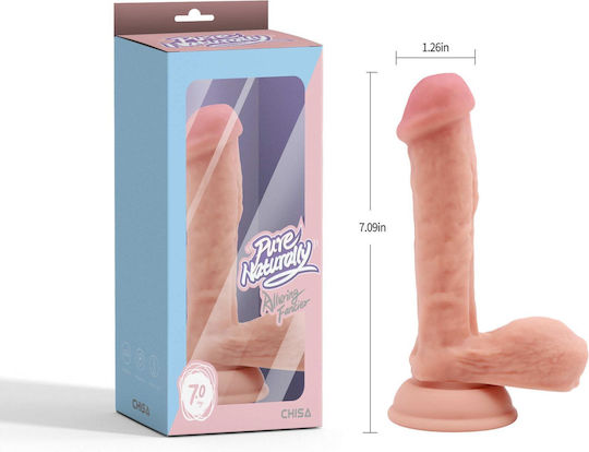 Chisa Novelties Pure Naturally Alluring Fancier Liquid Silicone Dual-Density Realistic Dildo Ρεαλιστικό Dildo με Όρχεις και Βεντούζα Flesh 18cm