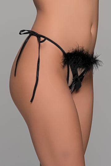 Milena By Paris G-string Feathers & Satin Strips Crotchless