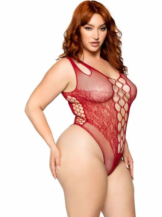 Body Sexy Transparent Din Plasă Dublu Strap Burgundy Plus Size