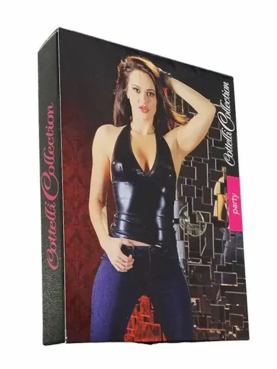 Women's Sexy Bodysuit Cottelli Collection 334179 10-247 Deep V-neck Halter Neck Strap Shiny Fabric M Black