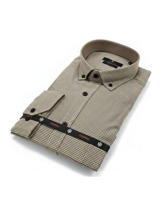 Long-sleeved Shirt Checked Beige