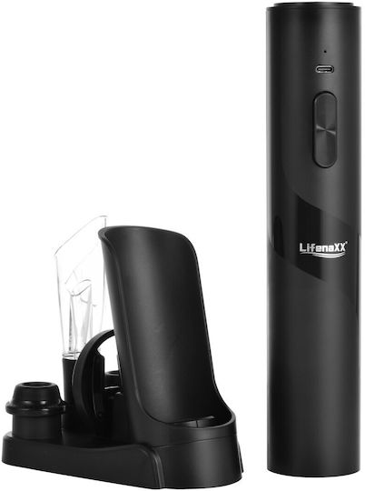 Lifenaxx Lx-064 Electric Wine Corkscrew 2 In 1 25W 300mAh Rechargeable Base Storage Foil Cutter Accessory Aerator 2 X Vacuum Pump Stoppers One-Touch Ideal Opening Pouring Aerating Preserving Wine Black