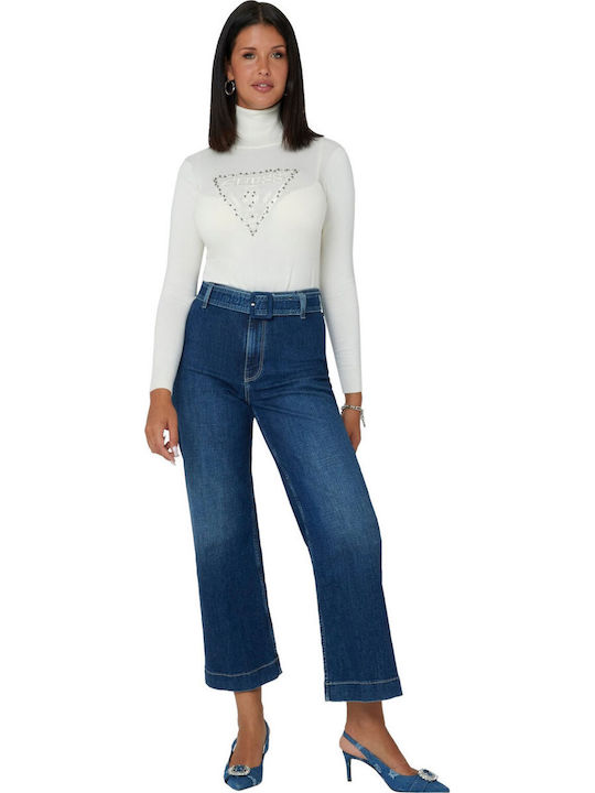 Women's Long Sleeve Turtleneck Sweater Cream White