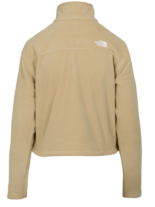 Winter Women's Fleece Blouse Hiking Long Sleeve with Zipper Beige