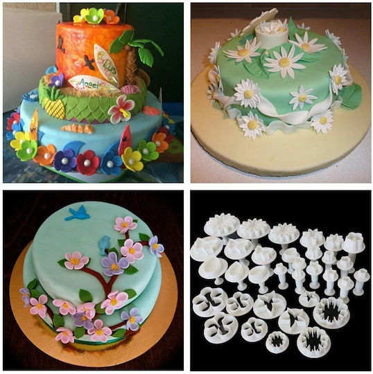 Set 33 Inele Pentru Torturi Cup Cake Stele Flori Fluturi Inimi Frunze Albe Pvc Original Deals