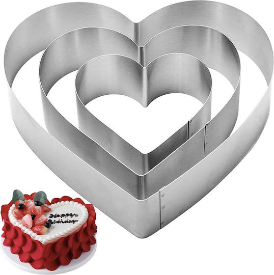 Set 3 Pufo Heart Cake Metal Molds In Heart Shape Cake Layers Pastries Steel Silver Romantic Durable