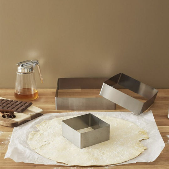 Pufo 3 Stück Quadratische Metallische Kuchenringe Kuchenboden Gebäck Silber Langlebig Einfach Zu Verwenden