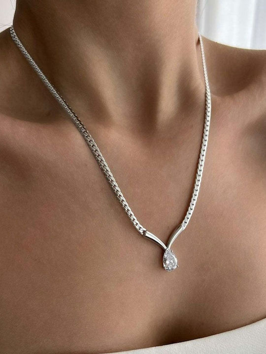 Awear Halskette mit Design Träne aus Stahl mit Zirkon