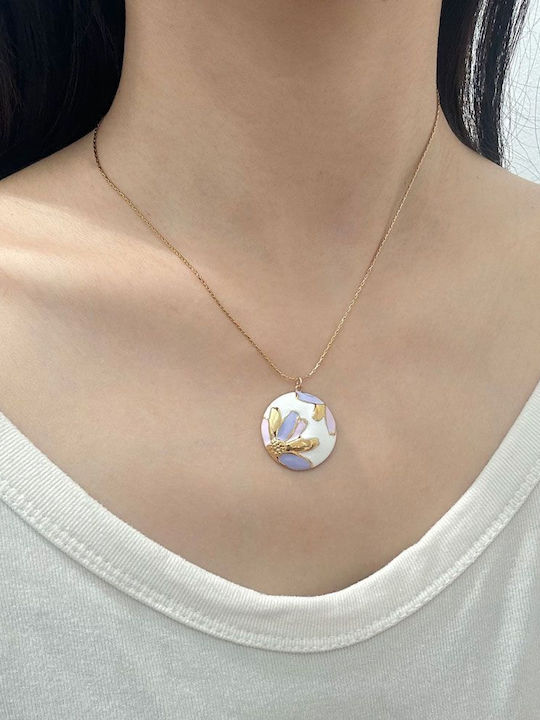 Awear Halskette mit Design Blume aus Vergoldet Stahl