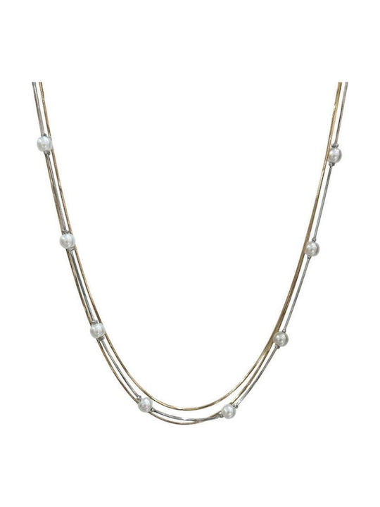 Awear Necklace Triple from Gold Plated Steel with Pearls