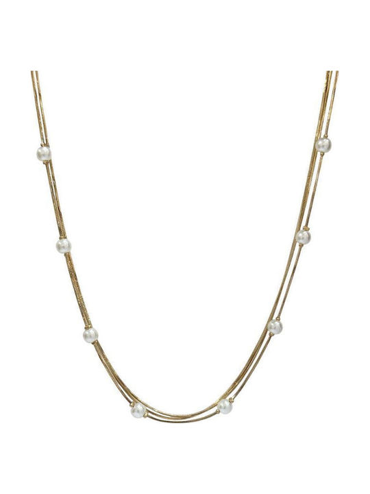 Awear Necklace Triple from Gold Plated Steel with Pearls