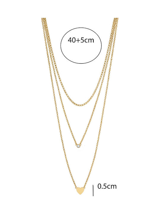 Awear Halskette Dreifach mit Design Herz aus Stahl mit Zirkon