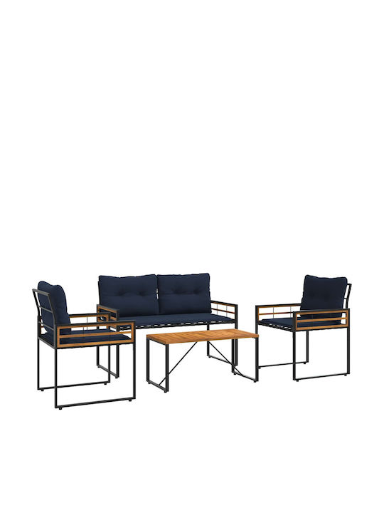 Garten- und Outdoor-Möbelsets 4 Stück Navyblau mit Kissen