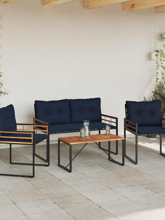 Garten- und Outdoor-Möbelsets 4 Stück Navyblau mit Kissen