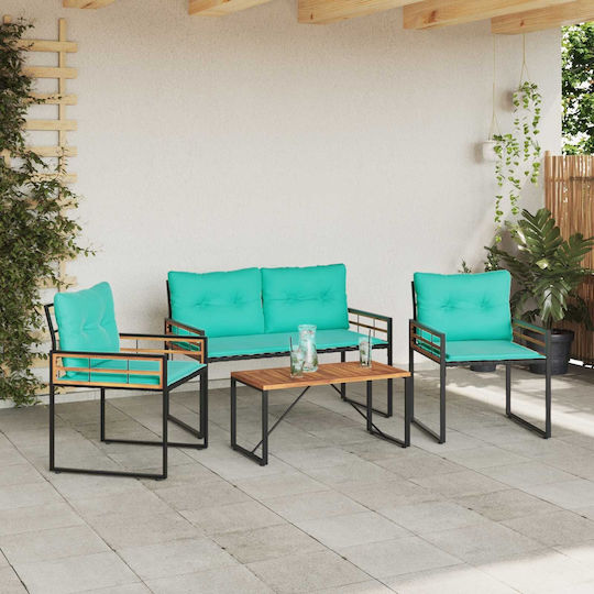 Set Cameră De Zi Pentru Exterior 4 Piese Turcoaz Cu Perne
