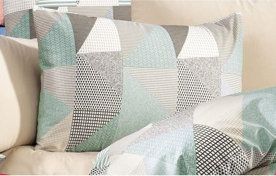 Dimcol Geometrisches Bettlaken Set Super-Doppel 220x240cm 330 Grün-Beige 4 Stück