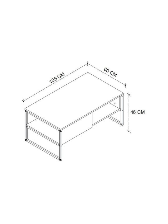 Rectangular Central Coffee Table Lawrence Wooden Brown W105xL60xH46cm