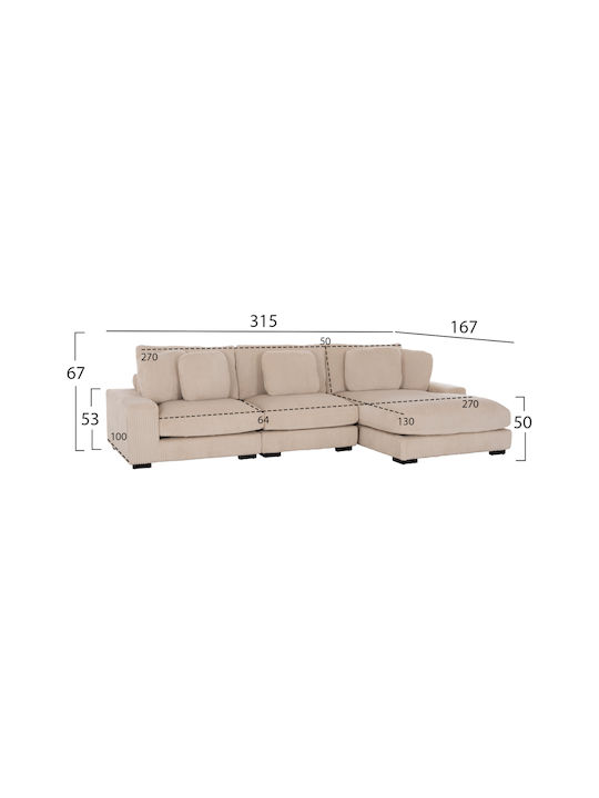 Cranfield Colțar Canapea cu Colțul din dreapta Bej 313x169x80cm.