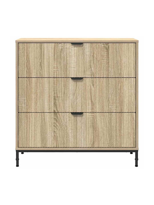 Wooden Chest of Drawers with 3 Drawers Sonoma Oak 79.5x33x82cm