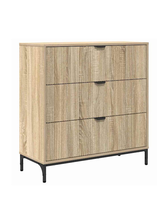Wooden Chest of Drawers with 3 Drawers Sonoma Oak 79.5x33x82cm