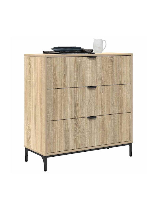 Wooden Chest of Drawers with 3 Drawers Sonoma Oak 79.5x33x82cm